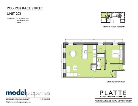 Floor plan for 1 bed, 1 bath, 725 sqft